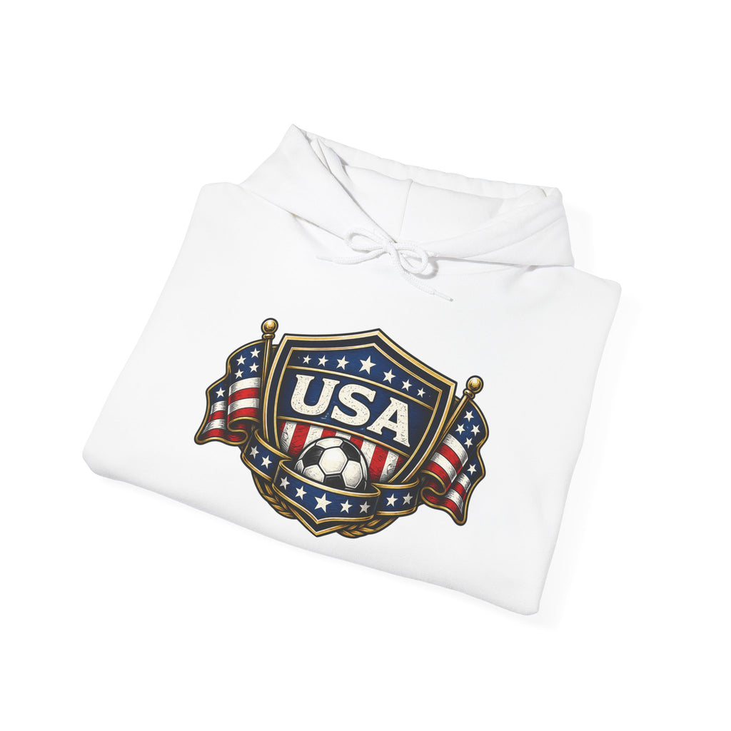 USA Shield Hoodie — American Flag Badge Pullover