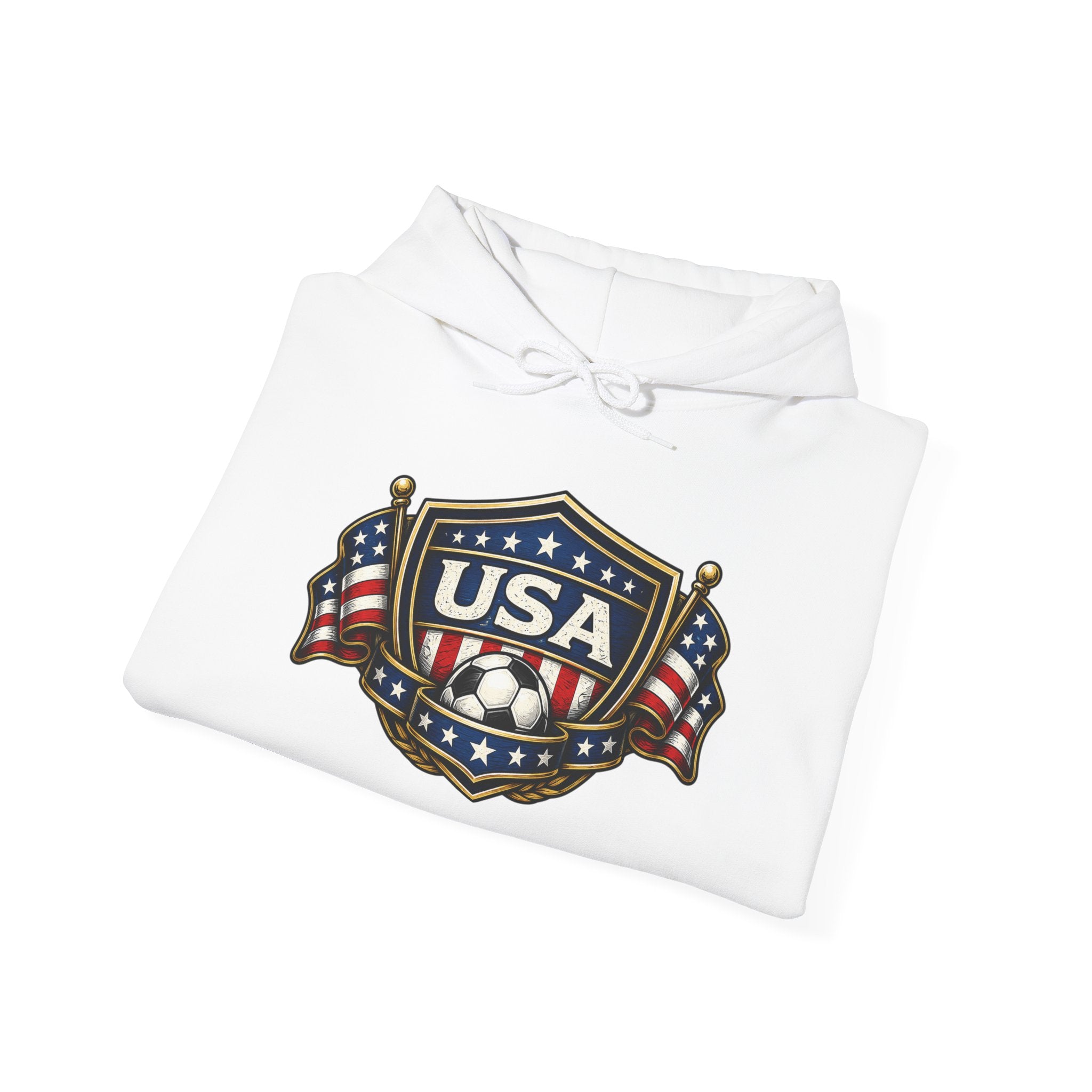 USA Shield Hoodie — American Flag Badge Pullover