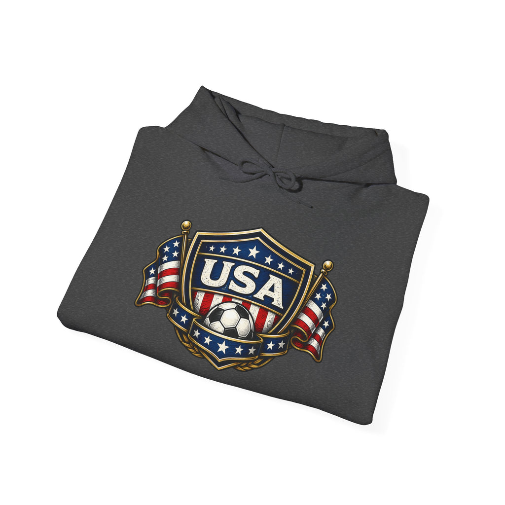 USA Shield Hoodie — American Flag Badge Pullover