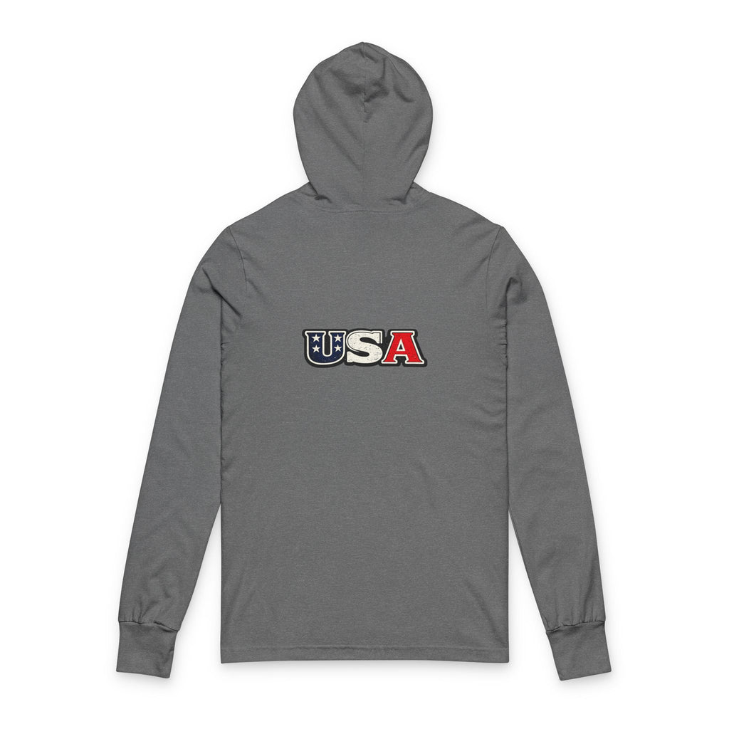 USA Shield Hoodie Tee -American Flag Long-Sleeve Hooded Shirt