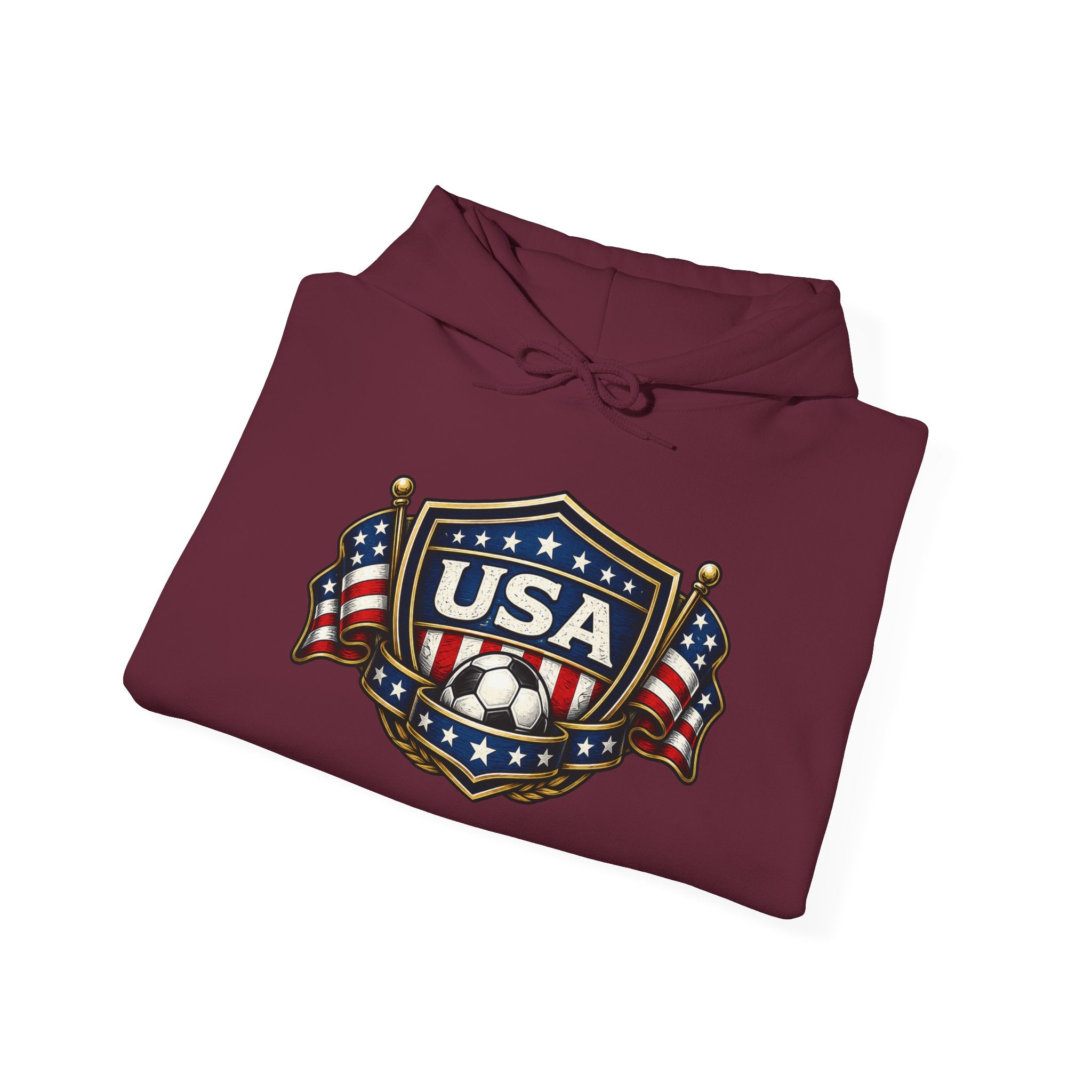 USA Shield Hoodie — American Flag Badge Pullover