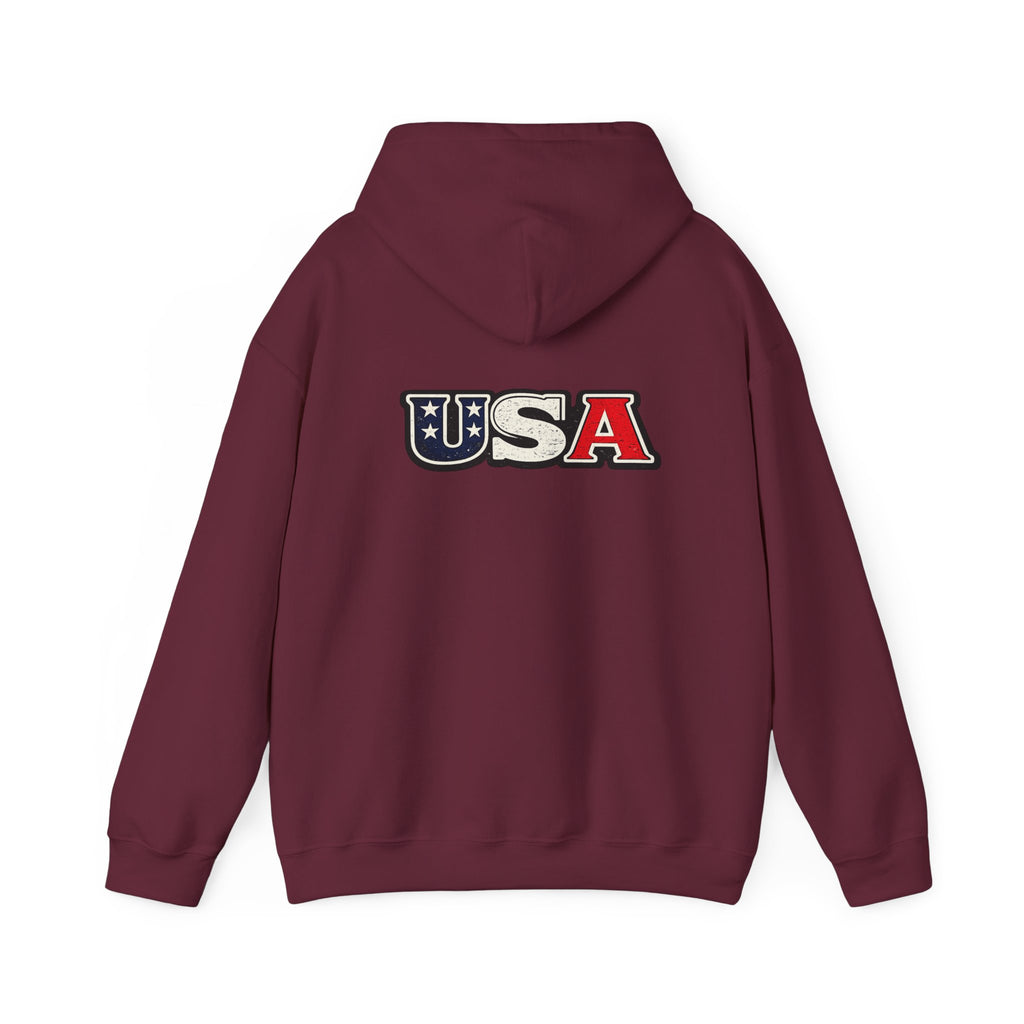 USA Shield Hoodie — American Flag Badge Pullover