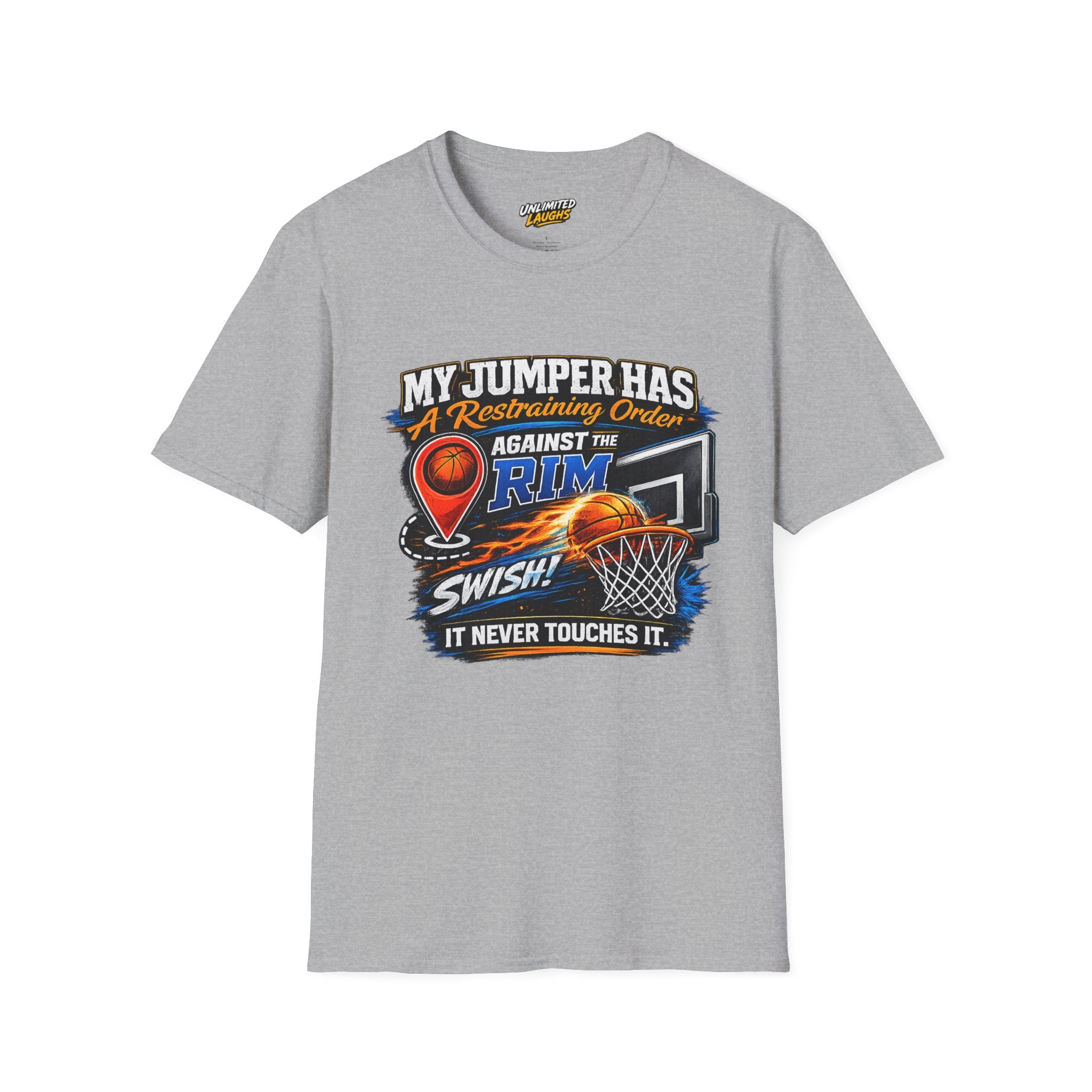 Basketball T‑Shirt — " Restraining Order Against The Rim"