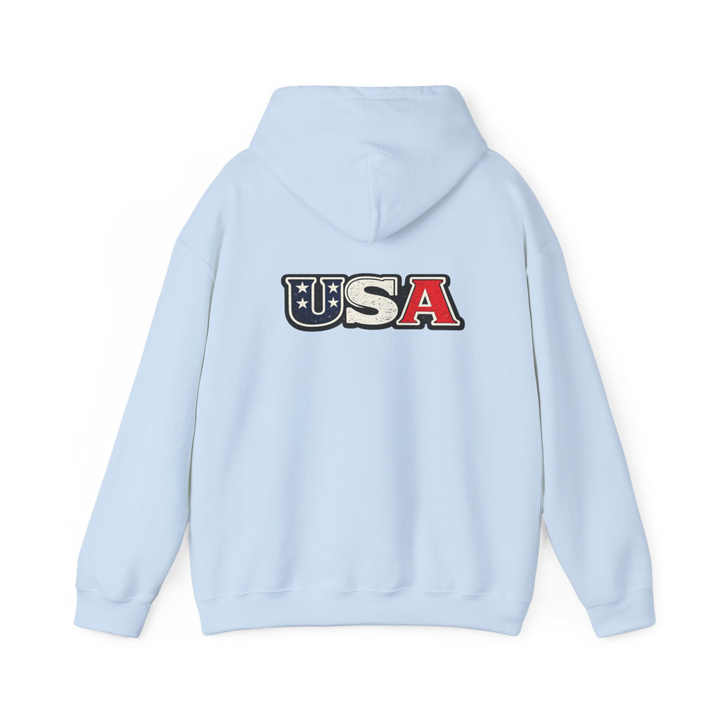 USA Shield Hoodie — American Flag Badge Pullover