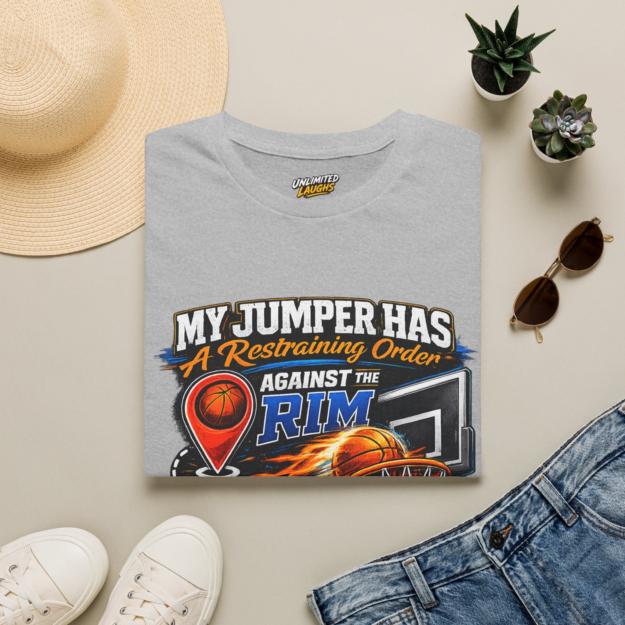 Basketball T‑Shirt — " Restraining Order Against The Rim"
