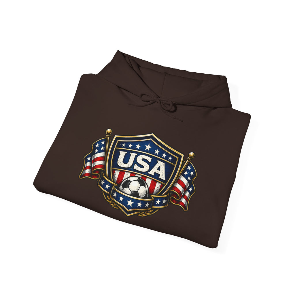 USA Shield Hoodie — American Flag Badge Pullover