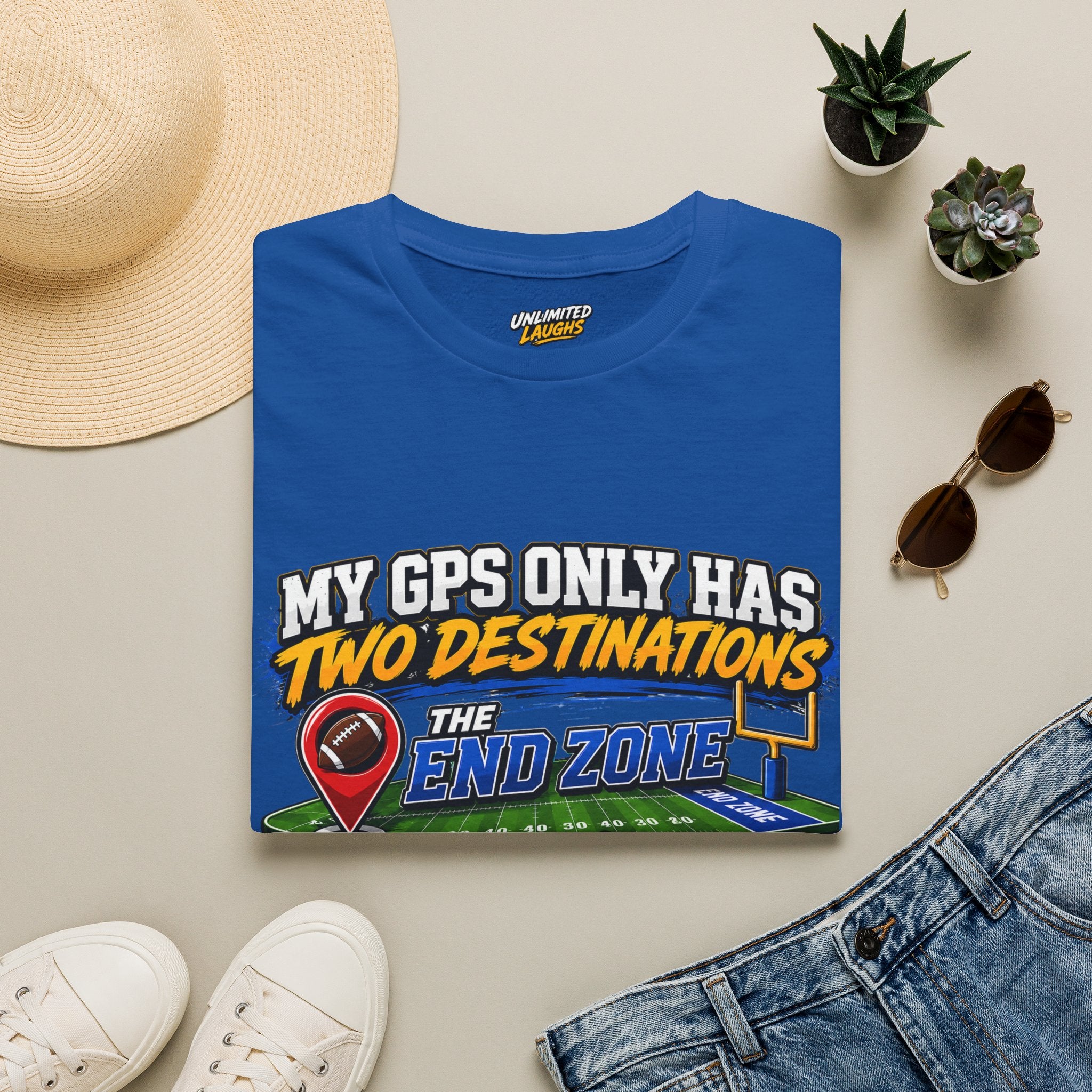 Football End Zone T-Shirt — "My GPS Only Has Two Destinations: The End Zone and Winning"
