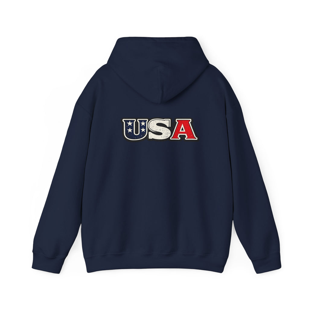 USA Shield Hoodie — American Flag Badge Pullover