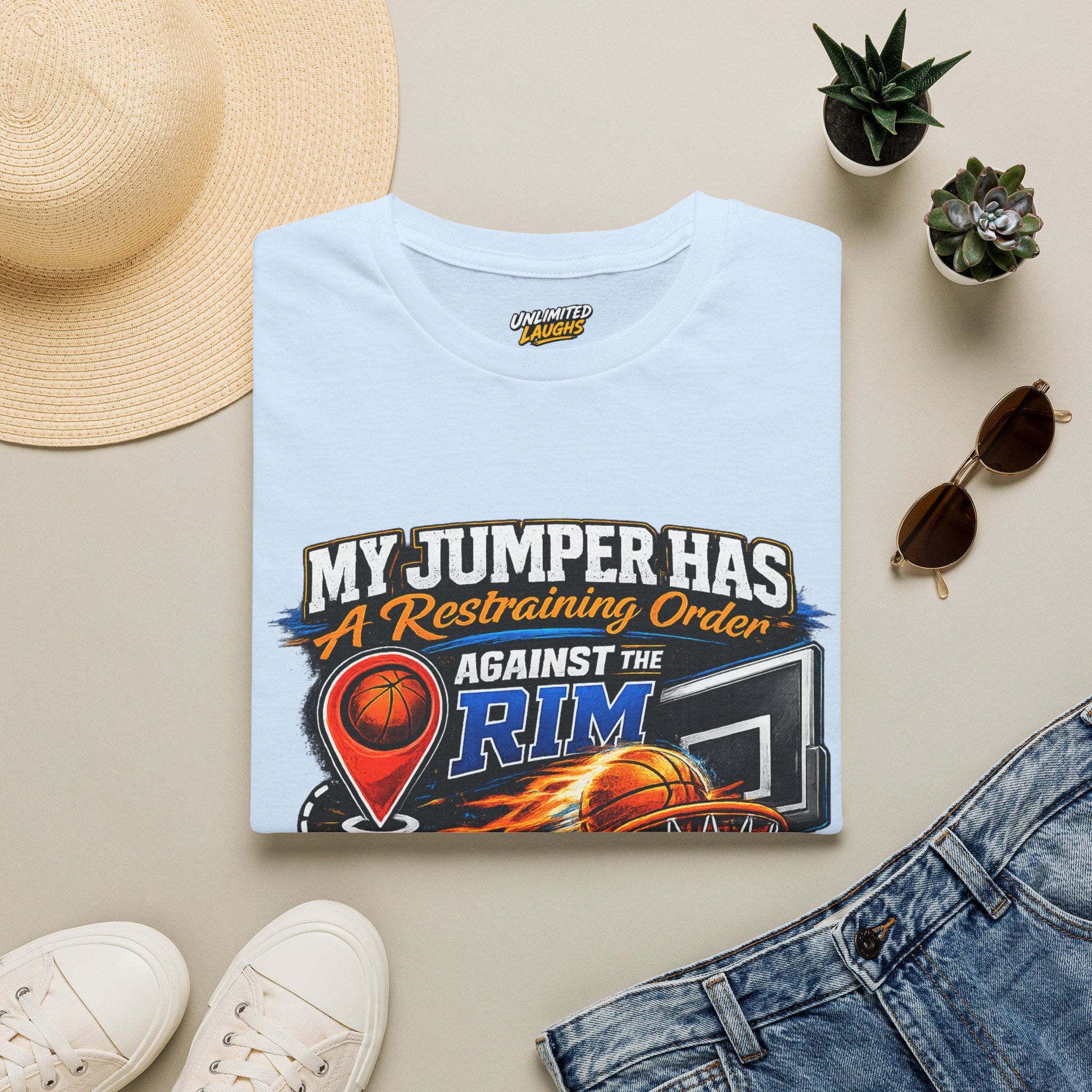 Basketball T‑Shirt — " Restraining Order Against The Rim"