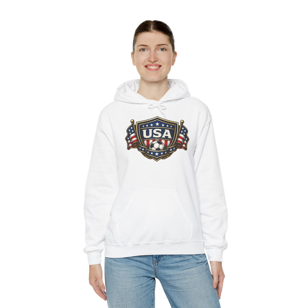 USA Shield Hoodie — American Flag Badge Pullover