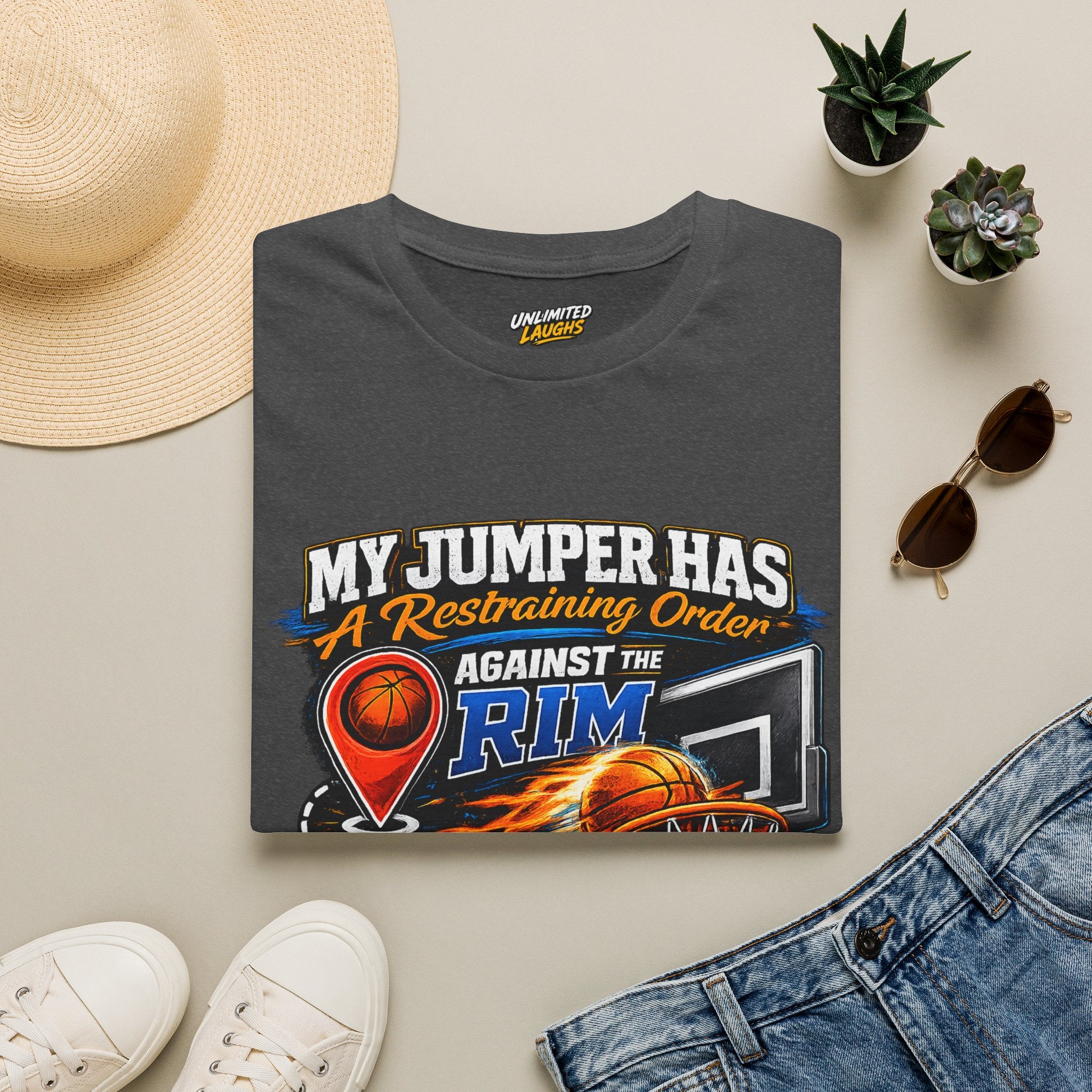Basketball T‑Shirt — " Restraining Order Against The Rim"
